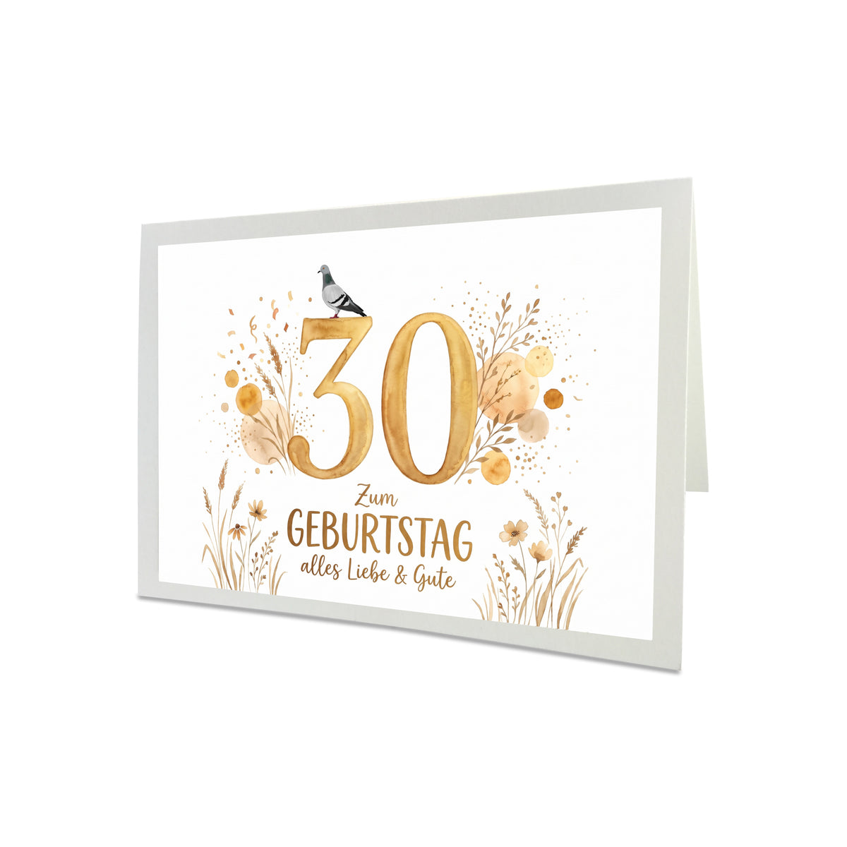 Geburtstagskarte Taube – Handgefertigte Klappkarte inkl. Gold-Umschlag (Wunschzahl wählbar)