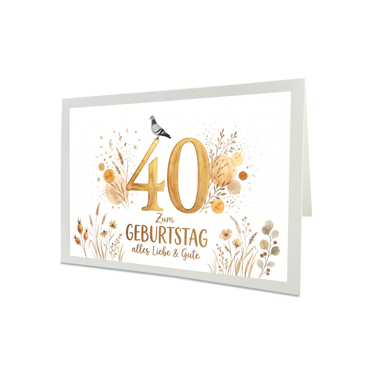 Geburtstagskarte Taube – Handgefertigte Klappkarte inkl. Gold-Umschlag (Wunschzahl wählbar)