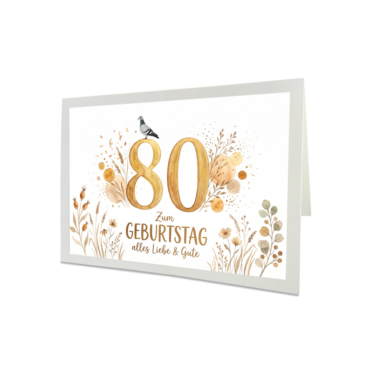 Geburtstagskarte Taube – Handgefertigte Klappkarte inkl. Gold-Umschlag (Wunschzahl wählbar)