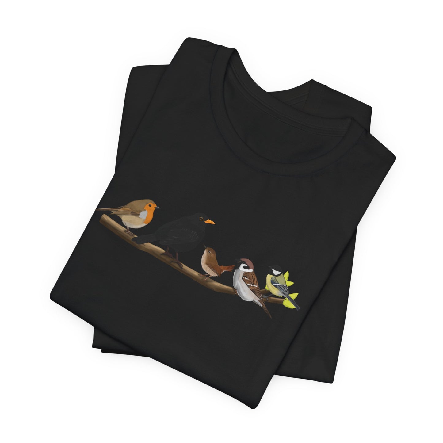 Vögel auf einem Ast T-Shirt Amsel Rotkehlchen Kohlmeise Zaunkönig Spatz Vogel Singvogel