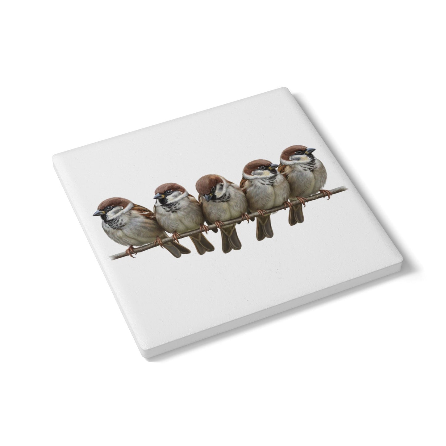 Spatzen Keramik-Untersetzer Vogelmotiv Weiß