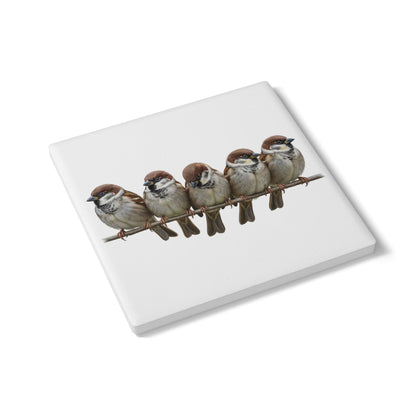 Spatzen Keramik-Untersetzer Vogelmotiv Weiß