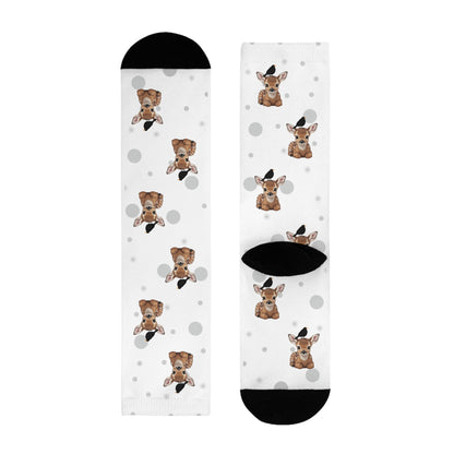 Amsel Socken mit Rehkitz Vogelsocken mit Tiermotiven Graue Punkte