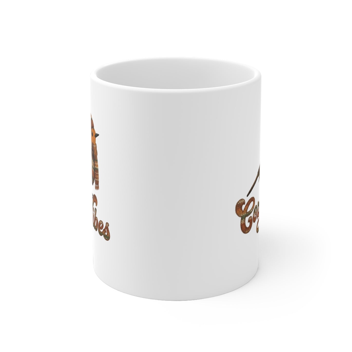 Rotkehlchen mit Strickpullover Weihnachtliche Tasse mit Vogelmotiv Cozy Vibes – Ideal für Kakao & Kaffee