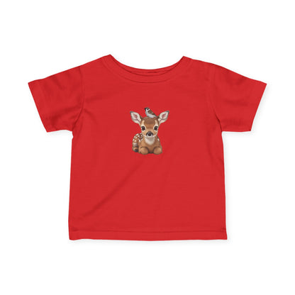 Rehkitz mit Feldsperling Baby T-Shirt Süßes Tiermotiv