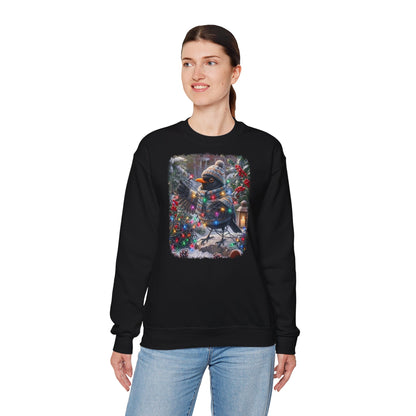 Premium Sweatshirt Amsel und die Lichterkette im winterlichen Garten für Vogelfreunde