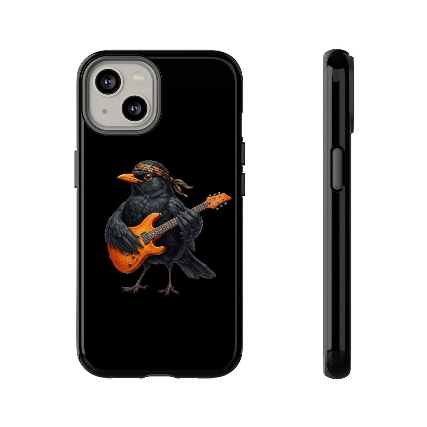 Amsel mit Gitarre Premium Handyhülle – Doppelt Geschützt & Rundum Bedruckt Schwarz