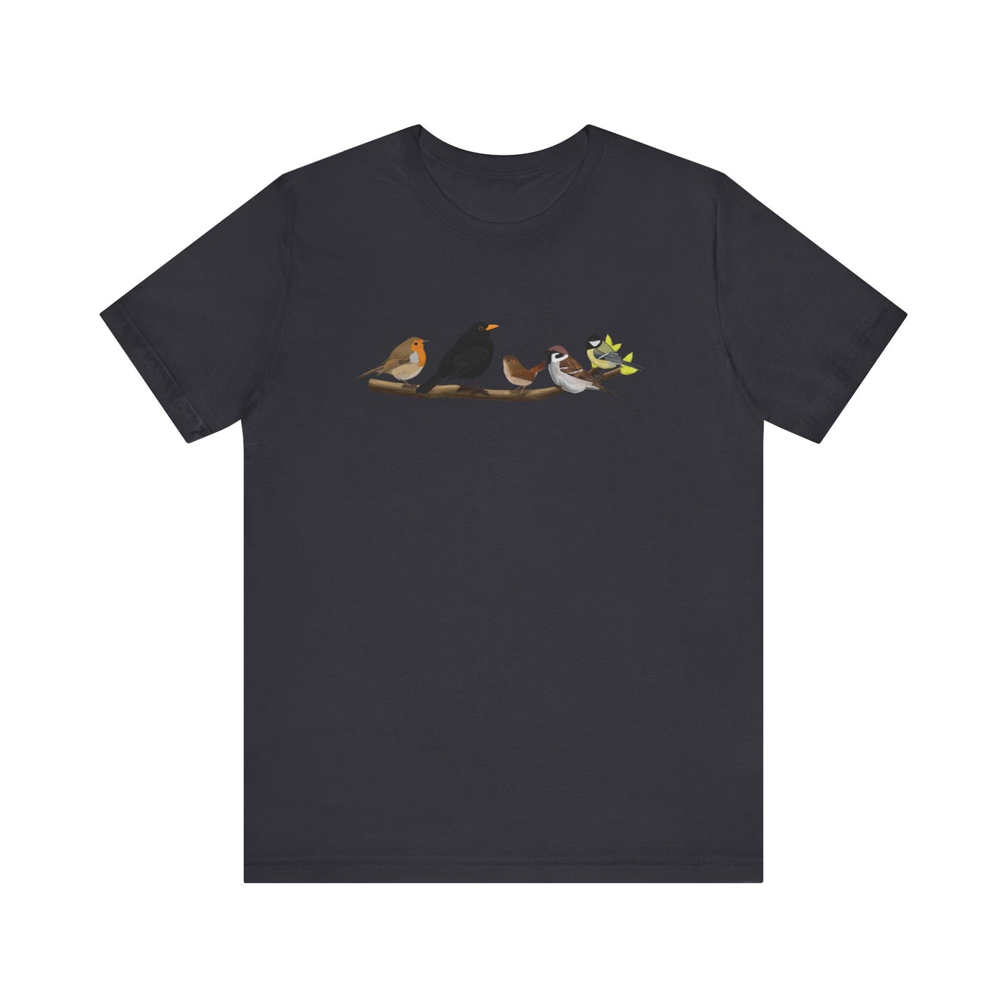 Vögel auf einem Ast T-Shirt Amsel Rotkehlchen Kohlmeise Zaunkönig Spatz Vogel Singvogel