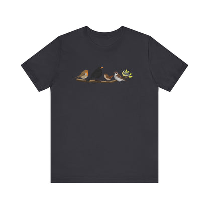 Vögel auf einem Ast T-Shirt Amsel Rotkehlchen Kohlmeise Zaunkönig Spatz Vogel Singvogel