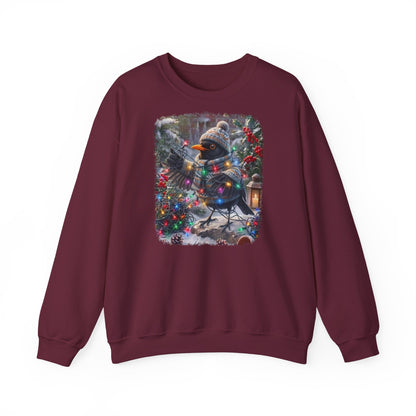 Premium Sweatshirt Amsel und die Lichterkette im winterlichen Garten für Vogelfreunde