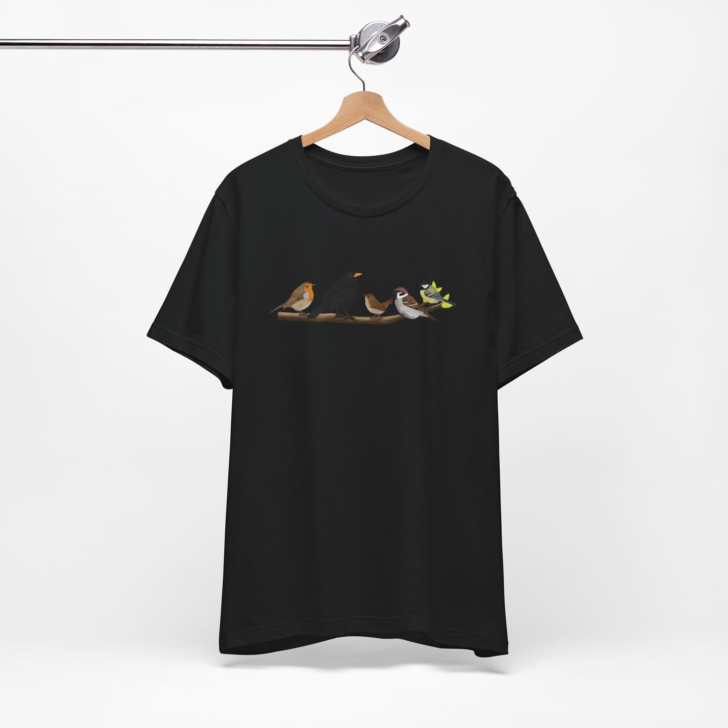 Vögel auf einem Ast T-Shirt Amsel Rotkehlchen Kohlmeise Zaunkönig Spatz Vogel Singvogel