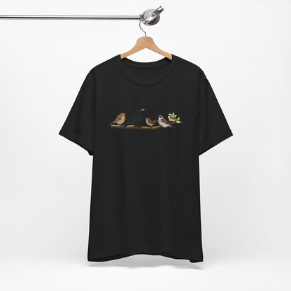 Vögel auf einem Ast T-Shirt Amsel Rotkehlchen Kohlmeise Zaunkönig Spatz Vogel Singvogel