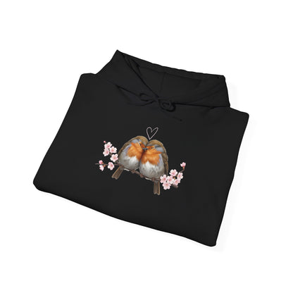 Premium Hoodie Rotkehlchen kuscheln auf einem Ast für Vogelbeoachter | Gemütlicher Unisex Kapuzenpullover