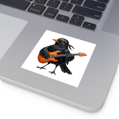 Blacky die Amsel mit seiner orangene Gitarre Premium Sticker (Die Gartenvögel) – animal Aufkleber