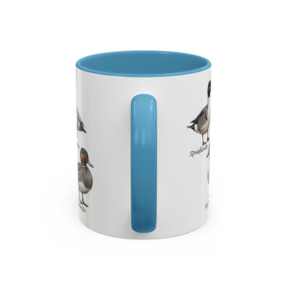 Tasse mit Entenarten: Stockente, Mandarinente & Co. | Farbiger Henkel | Vogelkunde