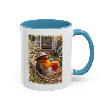 Tasse mit Rotkehlchen Motiv Rosi in der Hängematte für Vogelfreunde