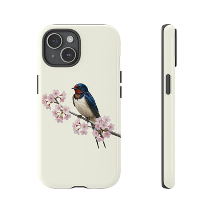 Rauchschwalbe Handyhülle in Cremeweiß | Florales Kirschblüten Vogel-Motiv für iPhone & Google Pixel