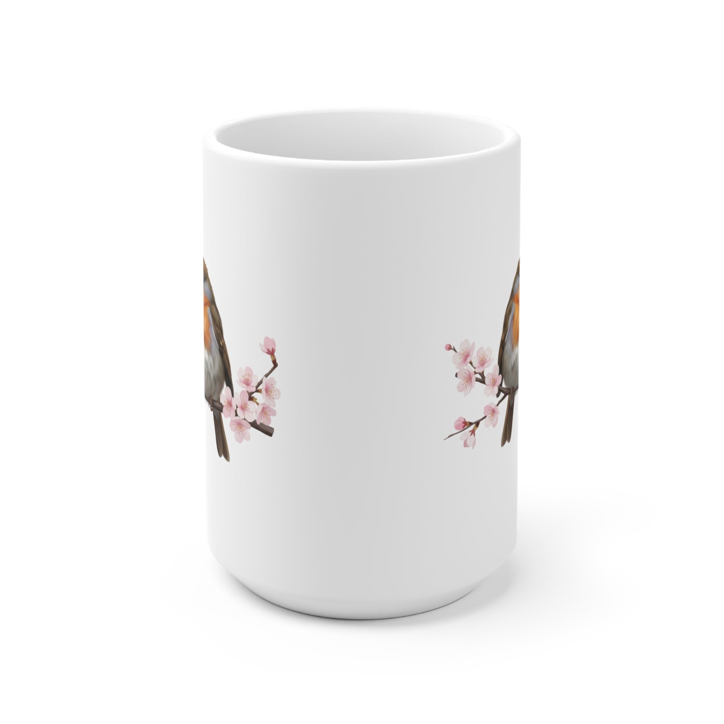 Rotkehlchen Pärchen in Kirschblüten Tasse - Romantisches Geschenk für Vogelfreunde