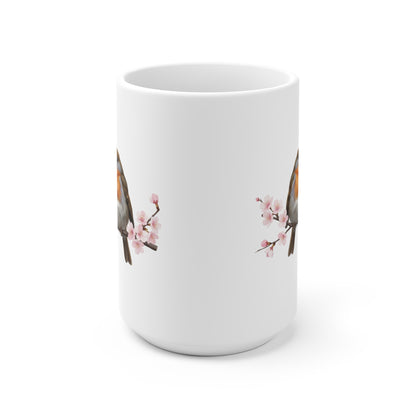 Rotkehlchen Pärchen in Kirschblüten Tasse - Romantisches Geschenk für Vogelfreunde