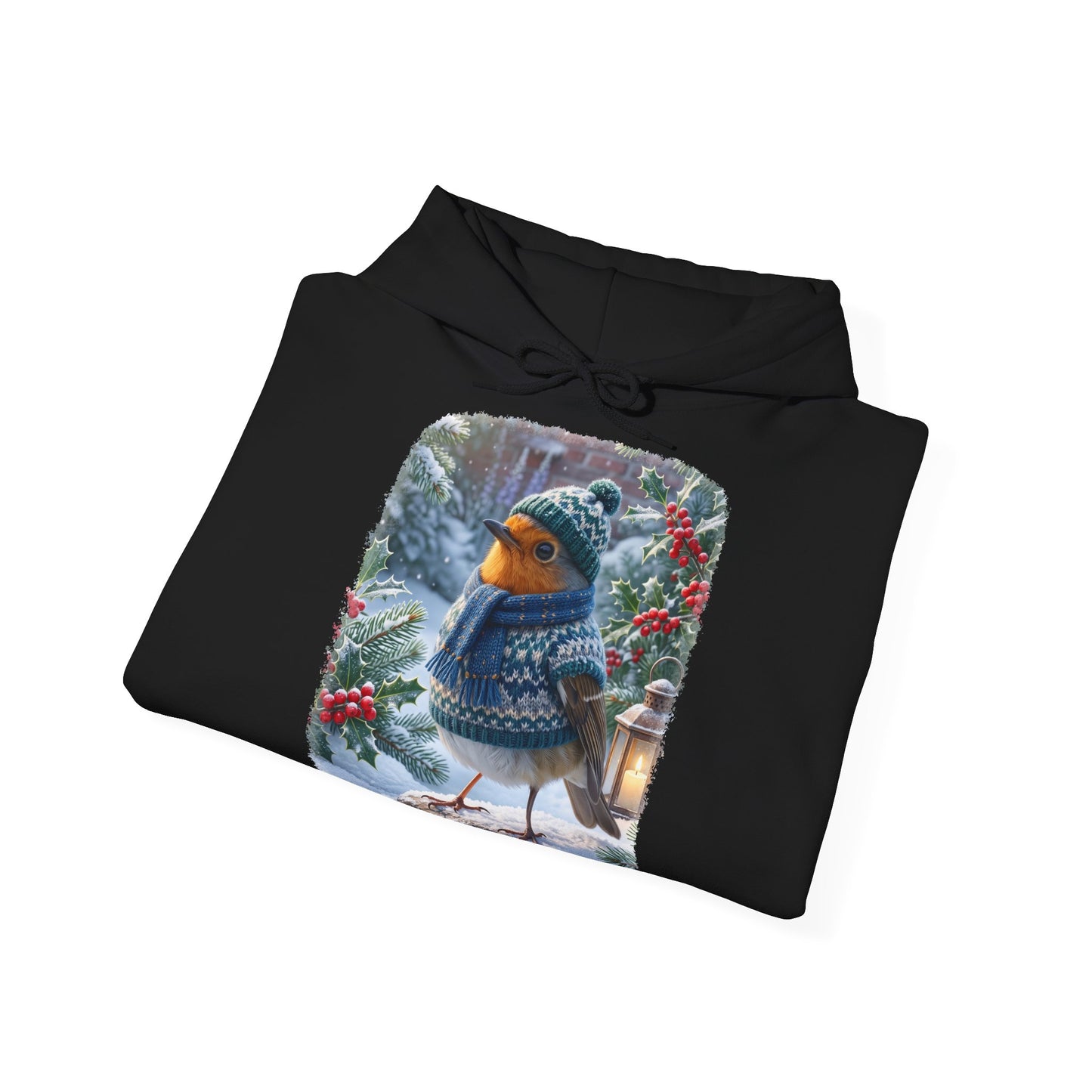 Premium Hoodie Rosi Rotkehlchen im kuscheligen Winter-Outfit