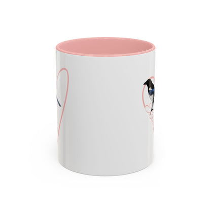 Elster mit Herz Singvogel Vogel Tasse Weiß Rosa