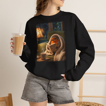 Gemütliches Rotkehlchen Sweatshirt mit Lese-Motiv | Süßer Vogel Pullover für Buchliebhaber