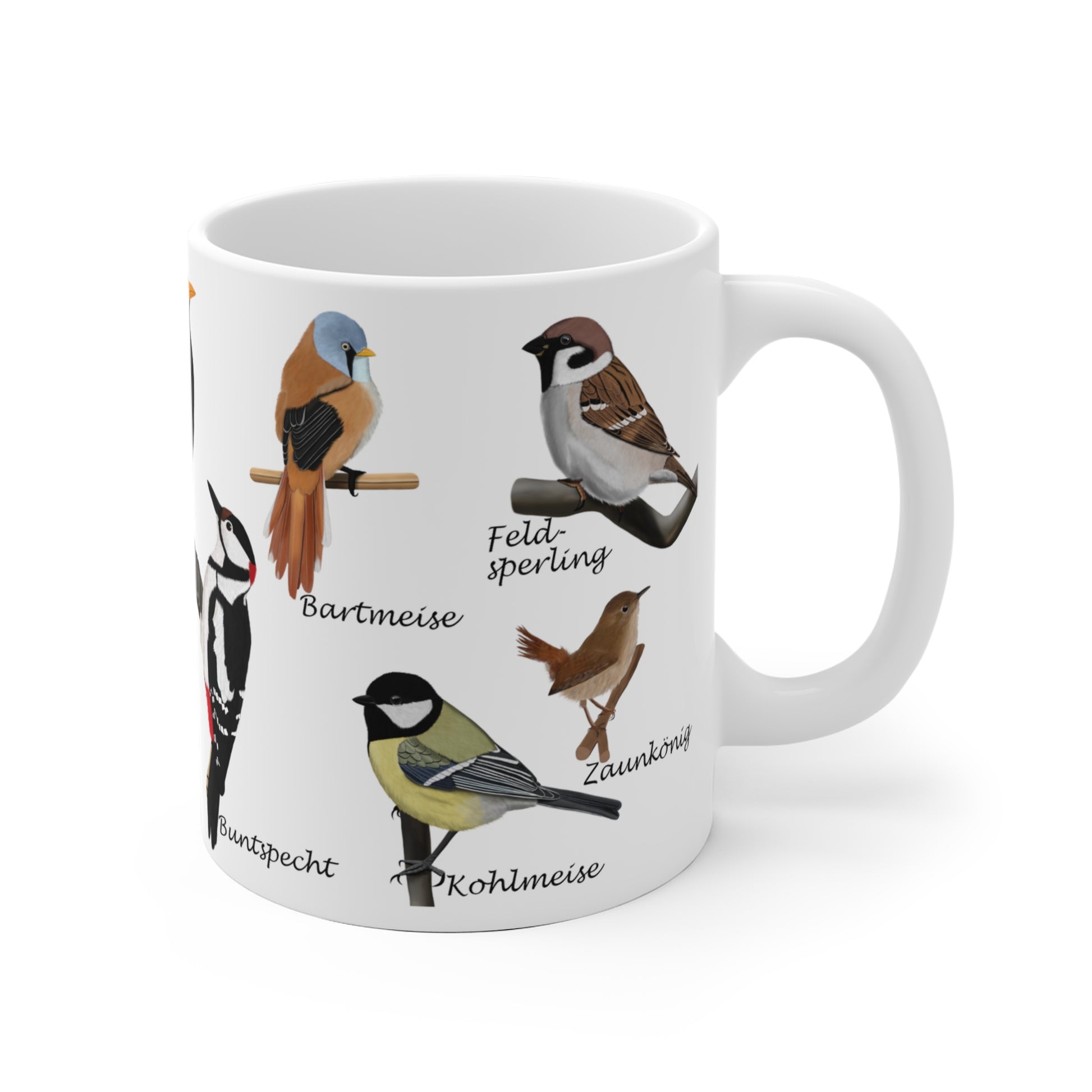 Gartenvögel Amsel Rotkehlchen Blaumeise Zaunkönig Gimpel Vogel Tasse