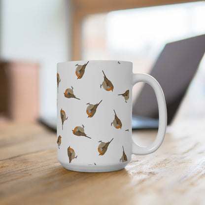 Rotkehlchen Tasse – mit Streumuster | Vogelmotiv Kaffeebecher für Vogelbeobachter & Naturfreunde