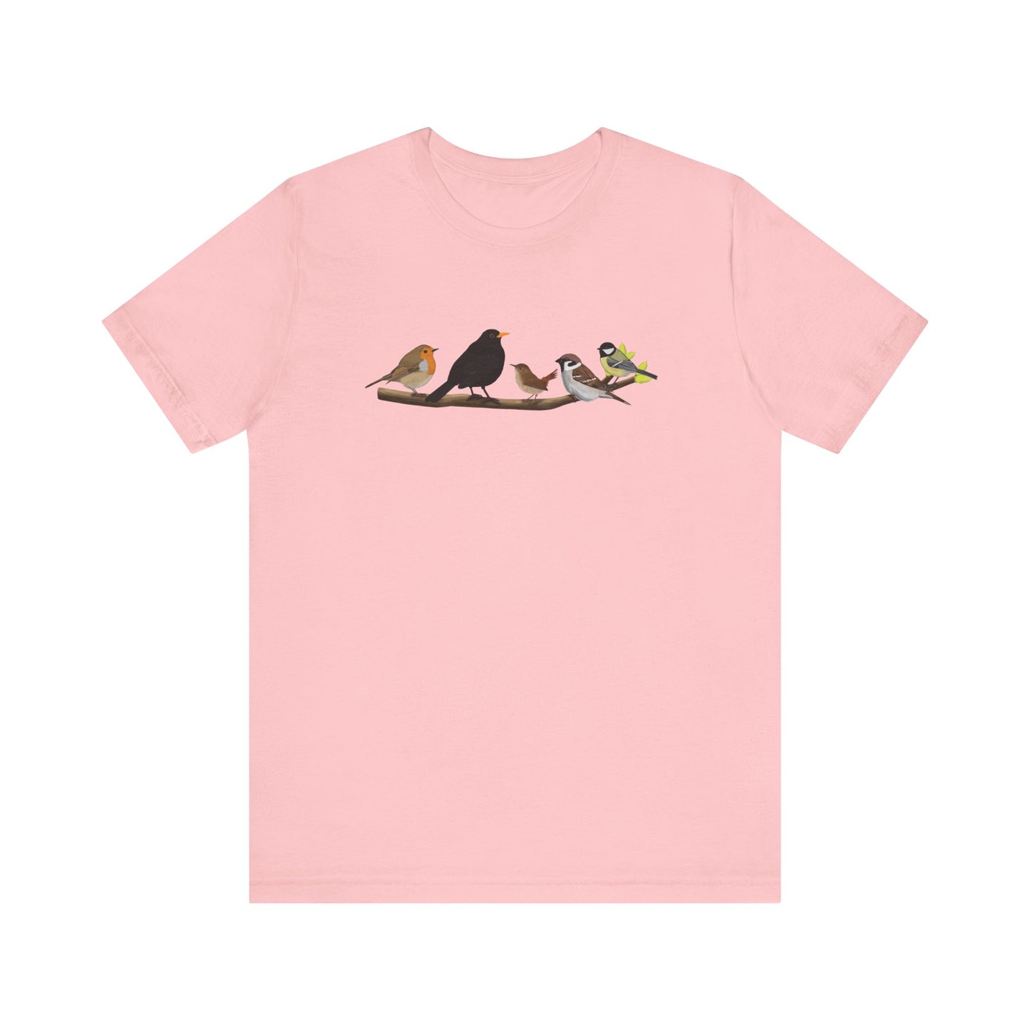 Vögel auf einem Ast T-Shirt Amsel Rotkehlchen Kohlmeise Zaunkönig Spatz Vogel Singvogel