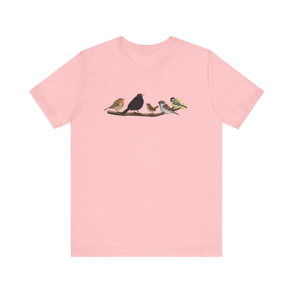 Vögel auf einem Ast T-Shirt Amsel Rotkehlchen Kohlmeise Zaunkönig Spatz Vogel Singvogel