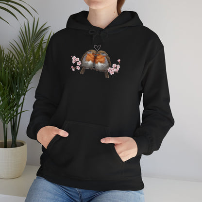Premium Hoodie Rotkehlchen kuscheln auf einem Ast für Vogelbeoachter | Gemütlicher Unisex Kapuzenpullover