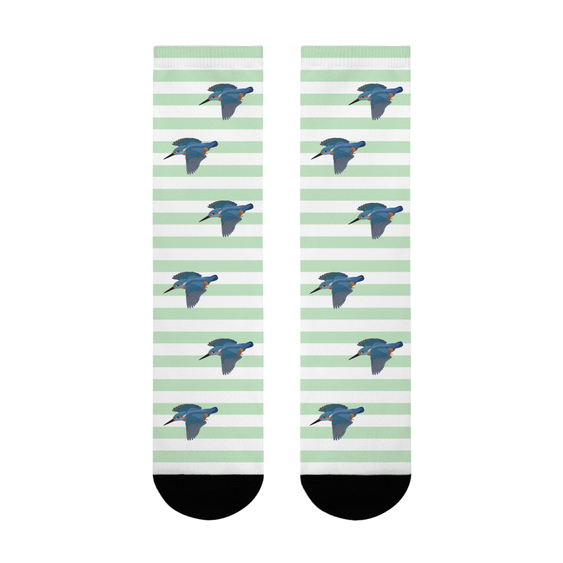 Eisvogel Socken mit Streifen in Salbeigrün Weiß – Geschenk für Vogelliebhaber & Ornithologen – Accessories,