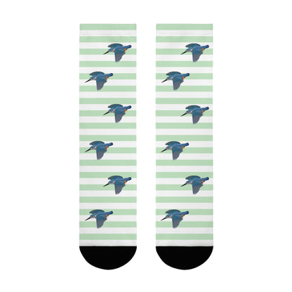 Eisvogel Socken mit Streifen in Salbeigrün Weiß – Geschenk für Vogelliebhaber & Ornithologen – Accessories,