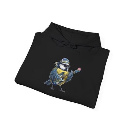 Blaumeise mit Bass-Gitarre Hoodie – Lustiger Kapuzenpullover für Bassisten & Vogelfreunde