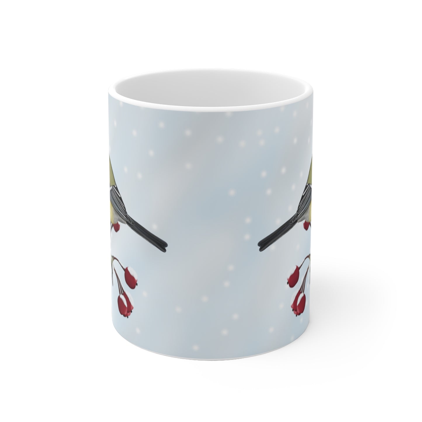 Kohlmeise auf einem Ast im Winter Weihnachten Schnee Vogel Tasse