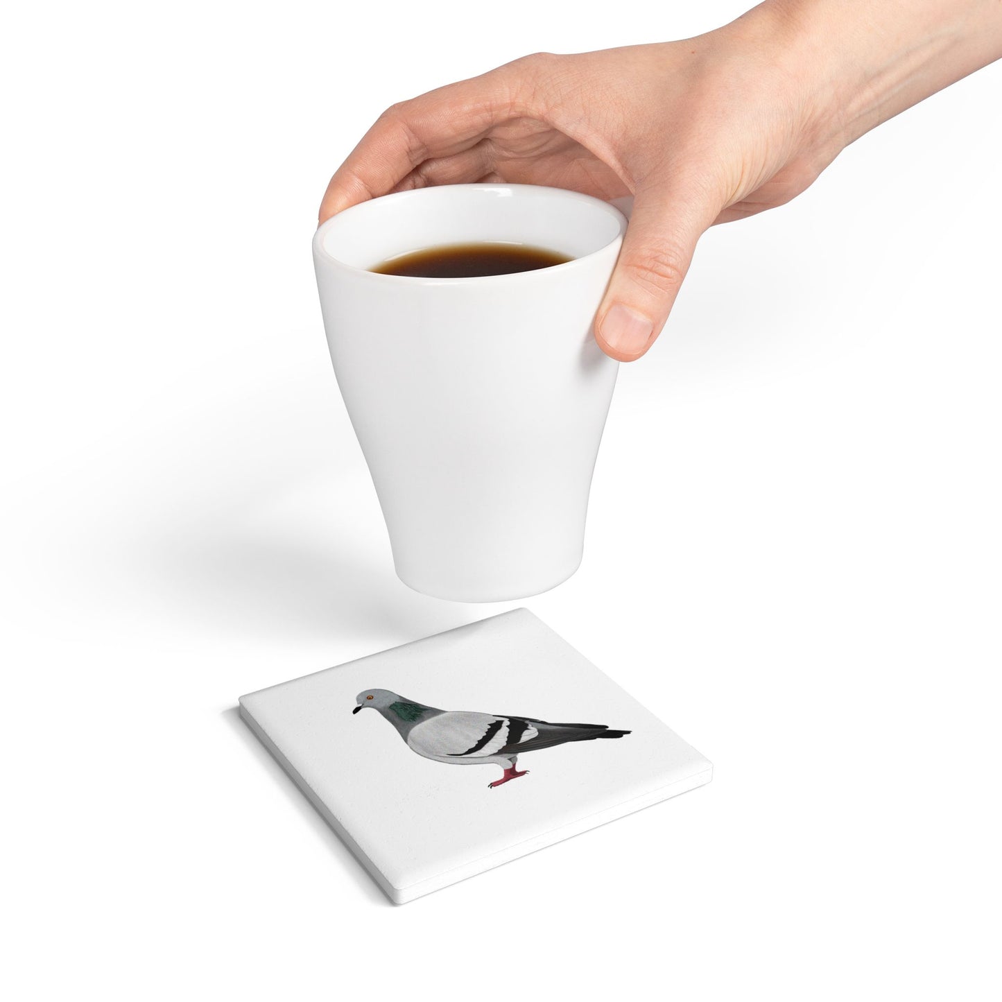 Taube Keramik-Untersetzer Vogelmotiv Weiß