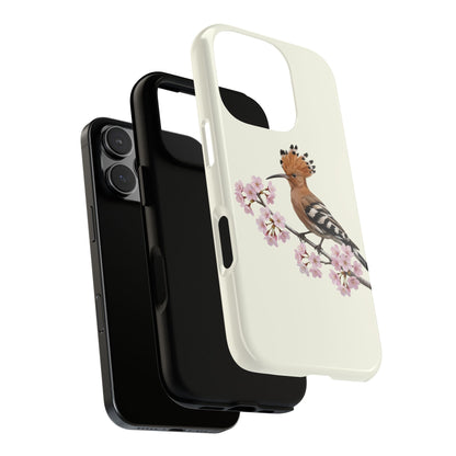 Wiedehopf Handyhülle in Cremeweiß | Florales Kirschblüten Vogel-Motiv für iPhone & Google Pixel