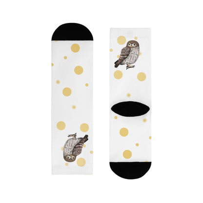 Eule Vogel Socken mit Goldenen Punkten für Vogelfreunde & Vogelbeobachter Weiß