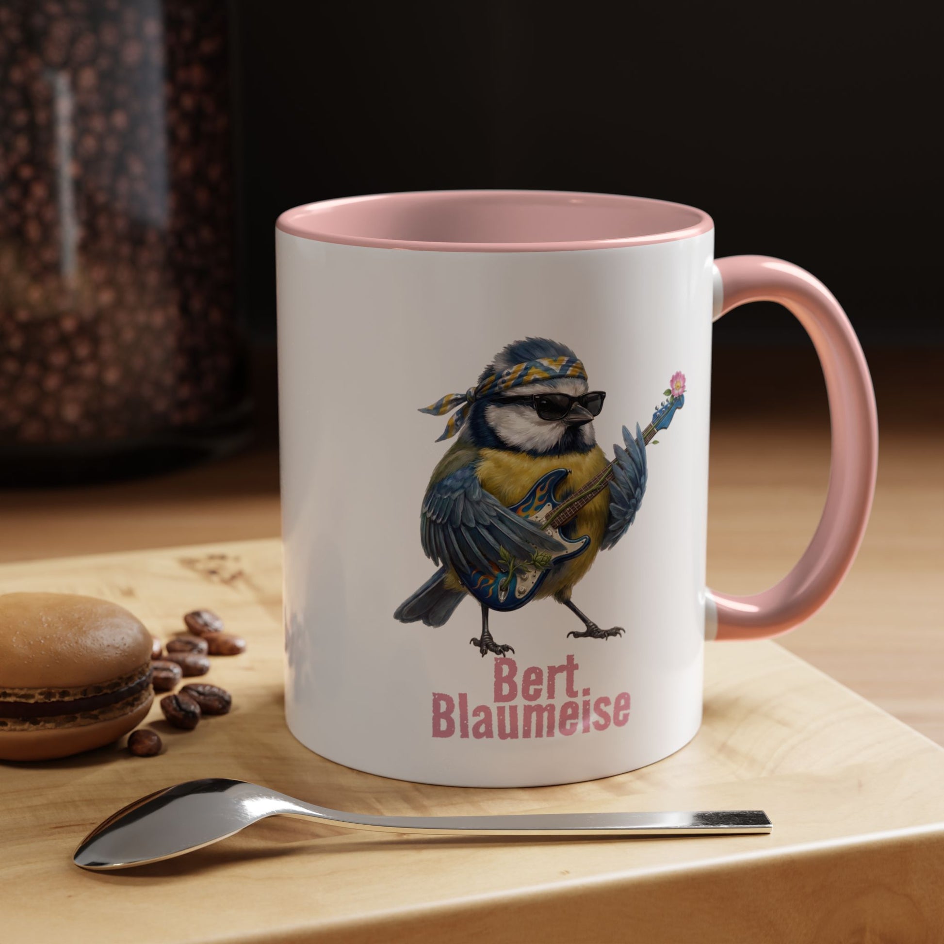Bert Blumen-Gitarre Tasse (Rosa/Weiß) – Die Gartenvögel Band 2 Merch – Accent Coffee Mug,
