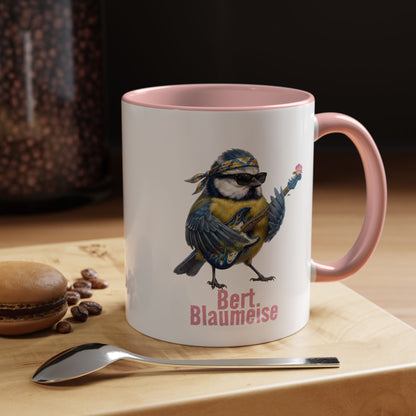 Bert Blumen-Gitarre Tasse (Rosa/Weiß) – Die Gartenvögel Band 2 Merch – Accent Coffee Mug,