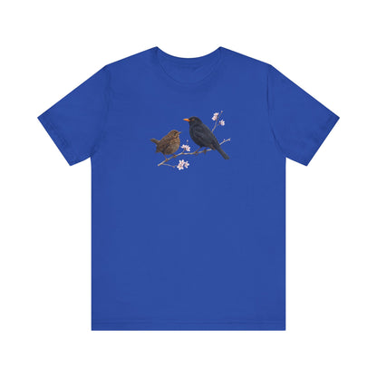Amsel & Jungvogel T-Shirt | Frühlingsblüten Vogelmotiv für Vogelbeobachter