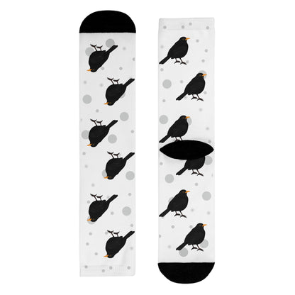 Amsel Socken Vogelsocken Weiß mit Grauen Punkten