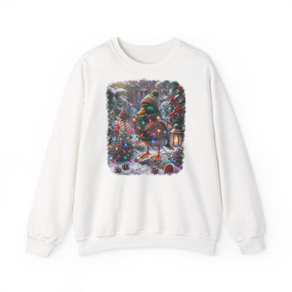 Premium Sweatshirt Ente und die Lichterkette im winterlichen Garten für Vogelfreunde