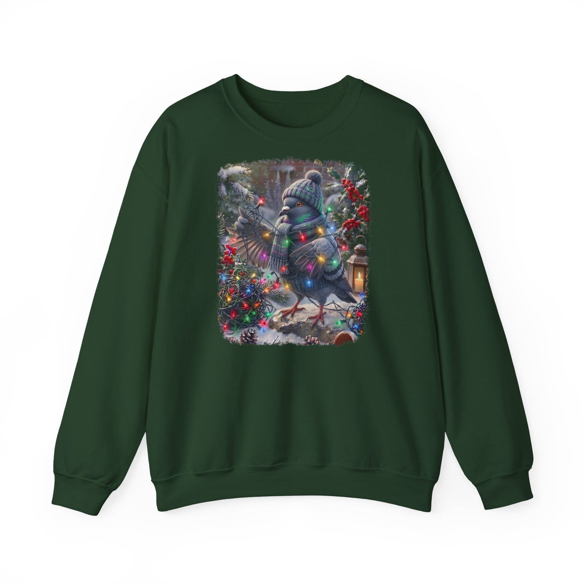 Premium Sweatshirt Taube und die Lichterkette im winterlichen Garten für Vogelfreunde