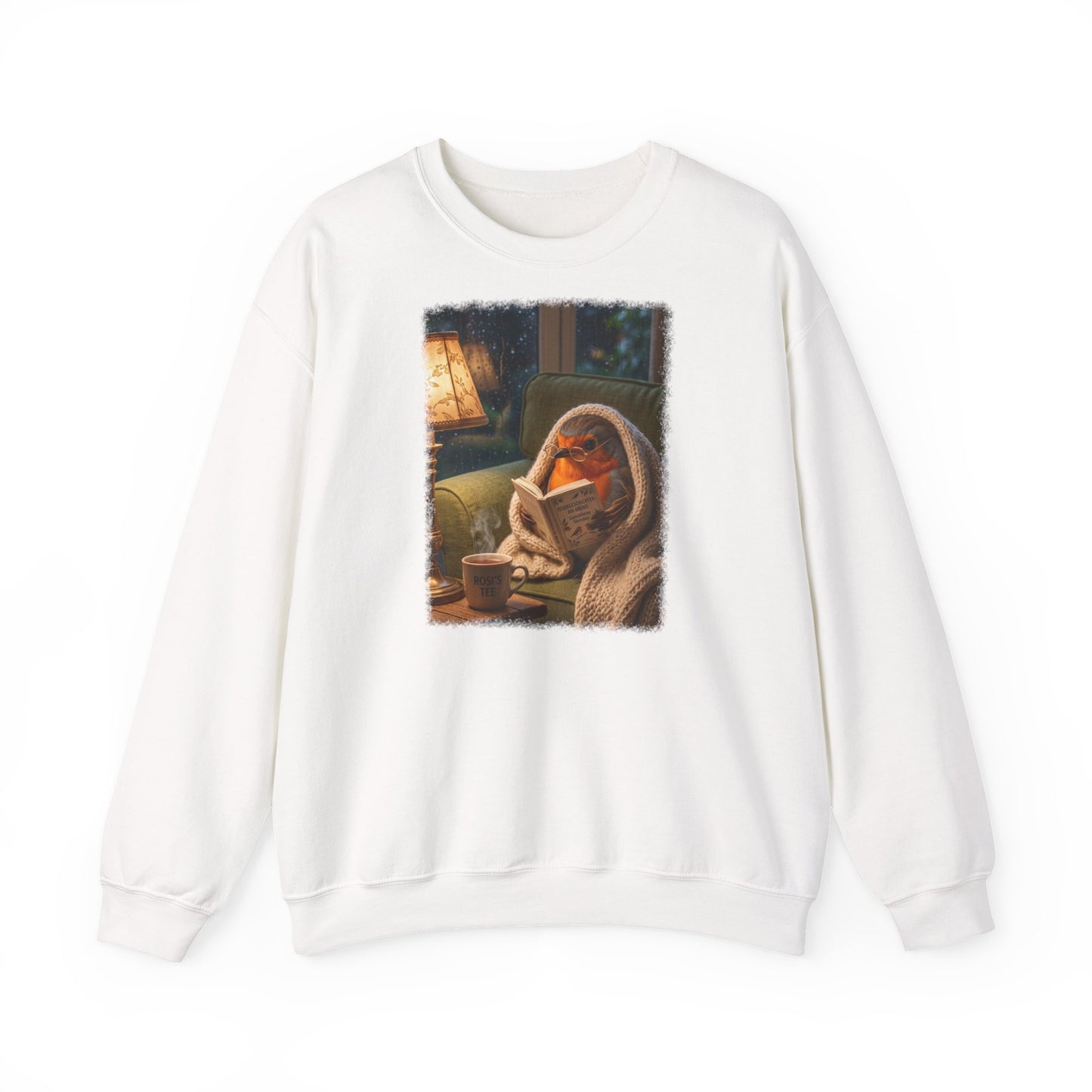 Gemütliches Rotkehlchen Sweatshirt mit Lese-Motiv | Süßer Vogel Pullover für Buchliebhaber