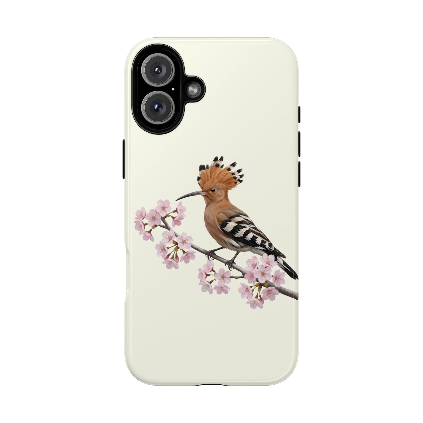 Wiedehopf Handyhülle in Cremeweiß | Florales Kirschblüten Vogel-Motiv für iPhone & Google Pixel