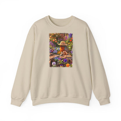 Niedliches Rotkehlchen Sweatshirt beim Blumen gießen | Gemütlicher Garten-Pullover