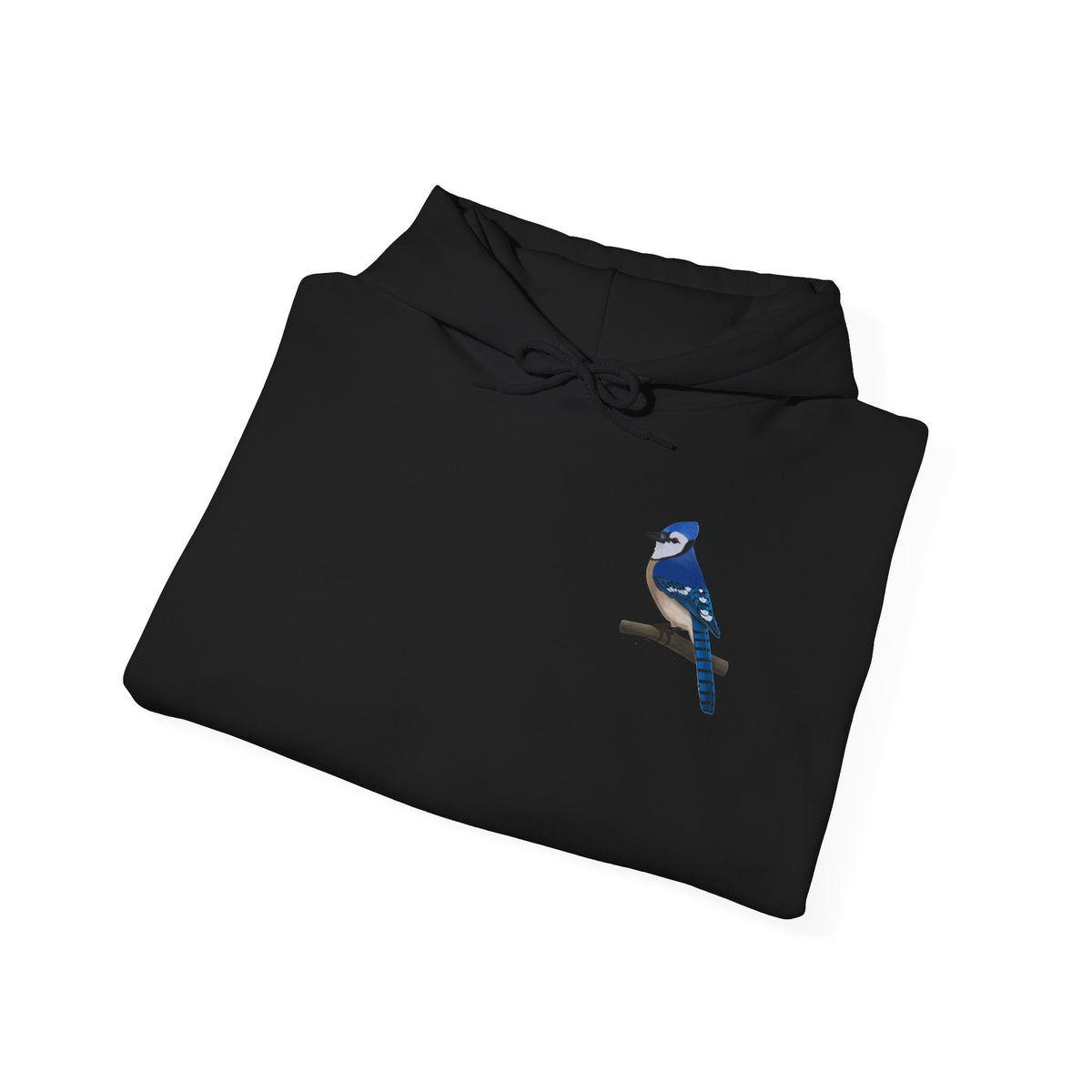 Blauhäher (Blue Jay) Kapuzenpullover – Minimalistischer Hoodie mit Vogelmotiv auf Ast