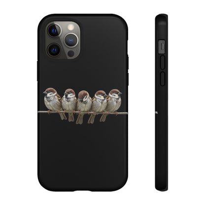 Feldsperlinge auf einem Ast Premium Handyhülle – Doppelt Geschützt & Rundum Bedruckt Schwarz