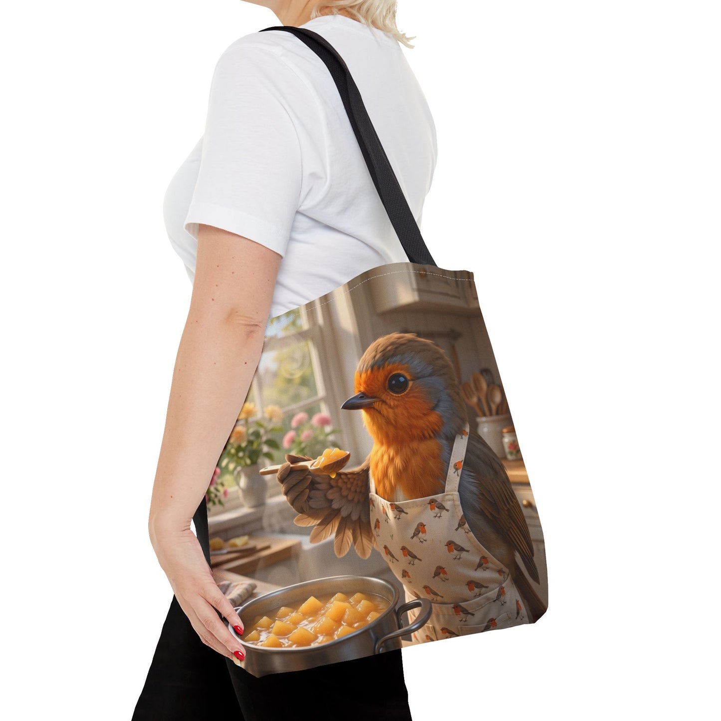 Premium Tragetasche Rosi Rotkehlchen kocht Apfelmus (40 x 40 cm)